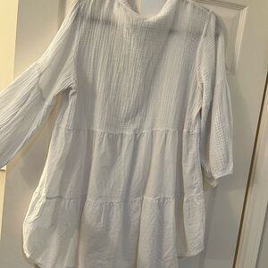 Tempo Paris White Textured Blouse SZ S/M 100% Cotton button up